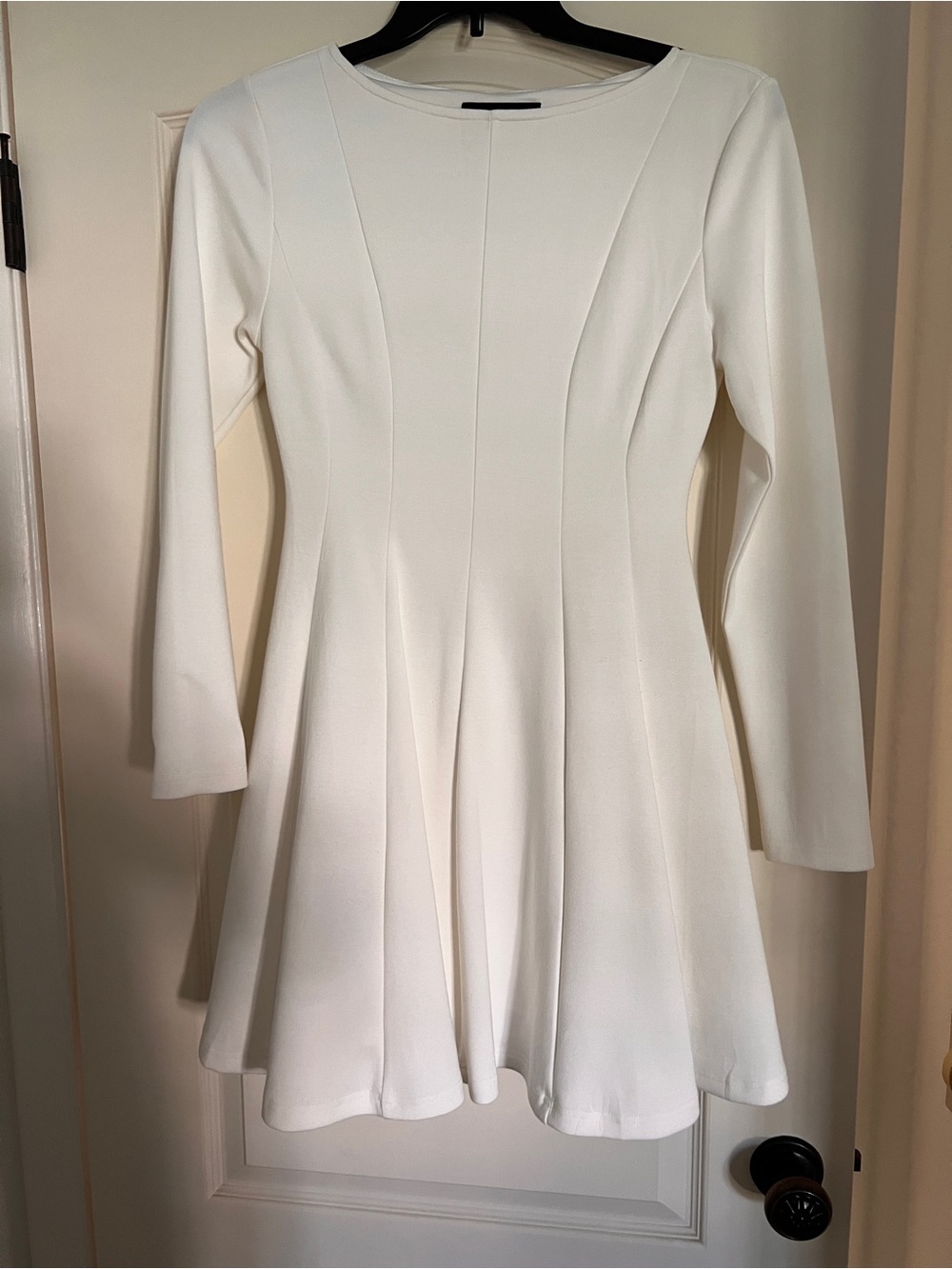 Women's Long-Sleeve White Fit-and-Flare Dress